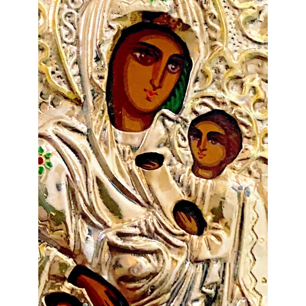 Silver Plated Orthodox Icon Virgin Mary & Child Jesus Vladimir Kazan Type